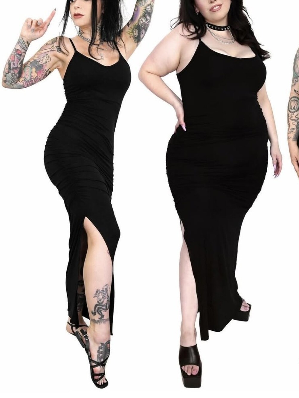 Foxblood Black Ruched Slit Maxi Dress